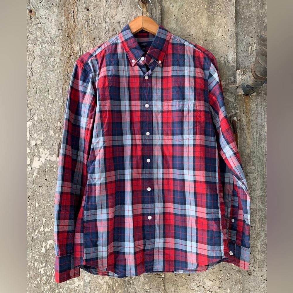 J. Crew Plaid Madras Slim Fit Shirt Multi-Color Plaid Shirt